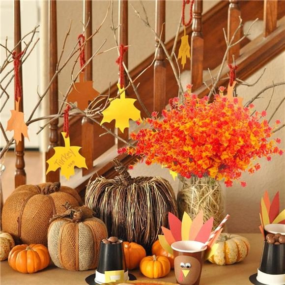 Artificial Fall Flowers,Fake Outdoor UV Resistant Autumn Plants for Home Kitchen - Picture 6 of 7